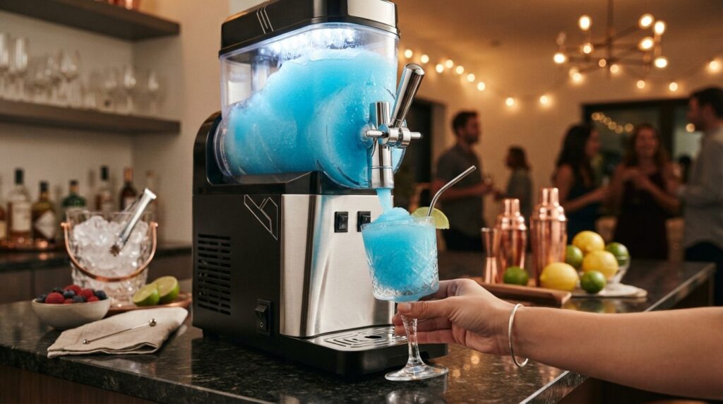 Close-up professional shot of a premium frozen slush ice mac